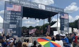 Protesters gather on the National Mall on June 6, 2025, to oppose job cuts at the Veterans Affairs Department. 